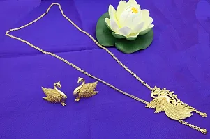 Upala? Gold Plated Bird Pendant Designed Classic Tie Chain Necklace With Earring For Girls And Women-thumb3