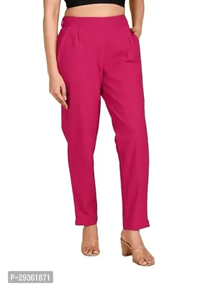 Trendy Moirai Solid Cotton Blend Regular Fit Casual Trouser for Women-thumb0