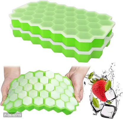 SZONZ Ice Cube Tray with Lid Silicone Honeycomb Shape Ice Mold for Whiskey, Cocktail, Parties, Fruit Juice, Soft Drink Small Square Ice Tray for Chilled Drinks ice mould, Ice Trays for Freezer (Multicolor) Pack Of 2-thumb5