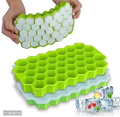 SZONZ Ice Cube Tray with Lid Silicone Honeycomb Shape Ice Mold for Whiskey, Cocktail, Parties, Fruit Juice, Soft Drink Small Square Ice Tray for Chilled Drinks ice mould, Ice Trays for Freezer (Multicolor) Pack Of 2