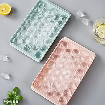 SZONZ Reusable Flexible Round Ice Cube Trays, 33 Cavity Mini Round Ice Plastic Tray Molds for Whiskey  Cocktails, Keep Drinks Chilled Ice Cube tray with Easy Release with removable lid (Multicolor, Pack Of 2)