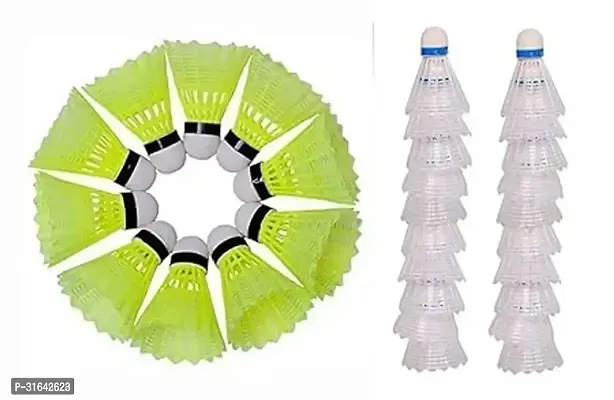 Plastic Badminton Shuttlecocks (5 Green, 5 White Shuttlecock)