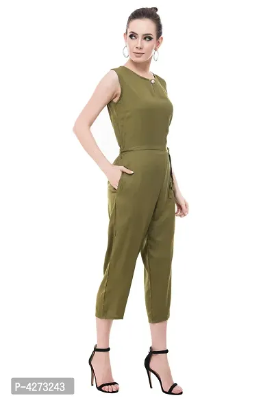 Solid olive Jumpsuit for women-thumb3