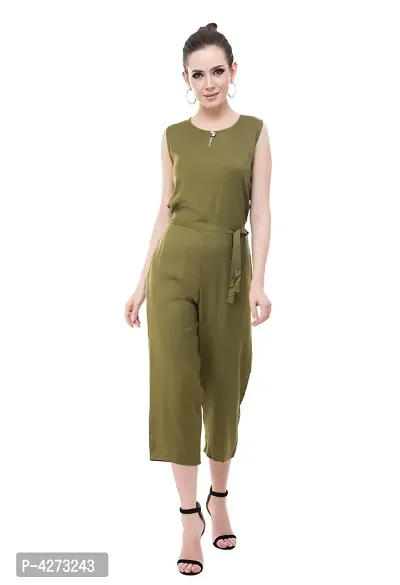 Solid olive Jumpsuit for women-thumb2