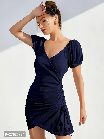 Stylish Blue Polyester Solid Bodycon Dress For Women