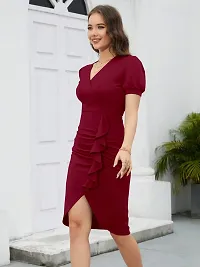 Stylish Maroon Polyester Solid Bodycon Dress For Women-thumb4