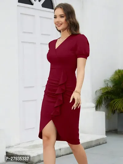 Stylish Maroon Polyester Solid Bodycon Dress For Women-thumb5