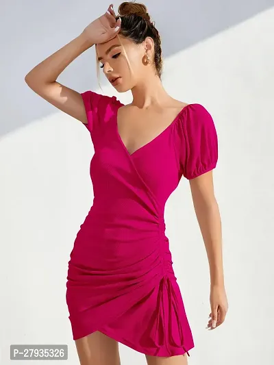 Stylish Pink Polyester Solid Bodycon Dress For Women-thumb0