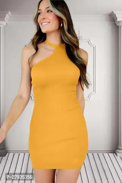 Stylish Yellow Lycra Solid Bodycon Dress For Women