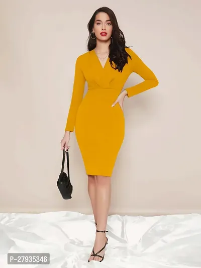 Stylish Yellow Lycra Solid Bodycon Dress For Women