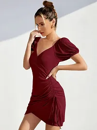 Stylish Maroon Polyester Solid Bodycon Dress For Women-thumb3