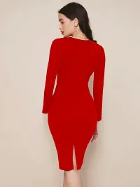 Stylish Red Lycra Solid Bodycon Dress For Women-thumb1