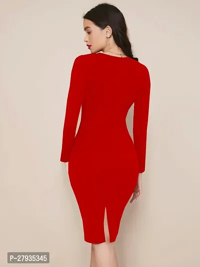 Stylish Red Lycra Solid Bodycon Dress For Women-thumb2