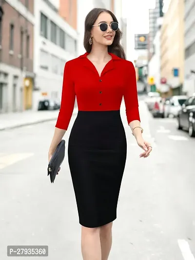 Stylish Red Lycra Solid Bodycon Dress For Women