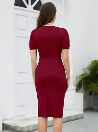 Stylish Maroon Polyester Solid Bodycon Dress For Women-thumb3