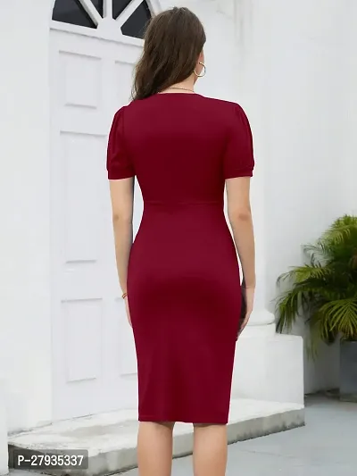 Stylish Maroon Polyester Solid Bodycon Dress For Women-thumb4