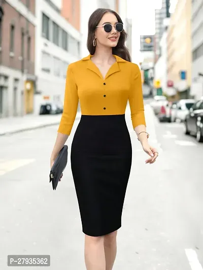 Stylish Yellow Lycra Solid Bodycon Dress For Women