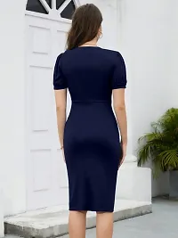 Stylish Blue Polyester Solid Bodycon Dress For Women-thumb1