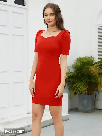 Stylish Red Polyester Solid Bodycon Dress For Women-thumb2