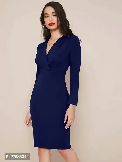Stylish Blue Lycra Solid Bodycon Dress For Women