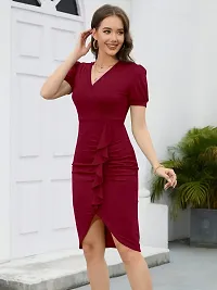 Stylish Maroon Polyester Solid Bodycon Dress For Women-thumb1