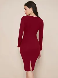 Stylish Maroon Lycra Solid Bodycon Dress For Women-thumb1
