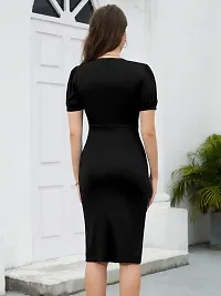 Stylish Black Polyester Solid Bodycon Dress For Women-thumb1