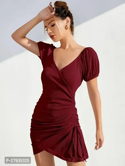 Stylish Maroon Polyester Solid Bodycon Dress For Women