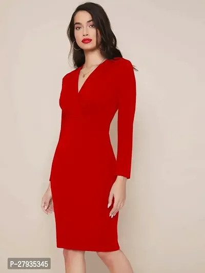 Stylish Red Lycra Solid Bodycon Dress For Women-thumb3