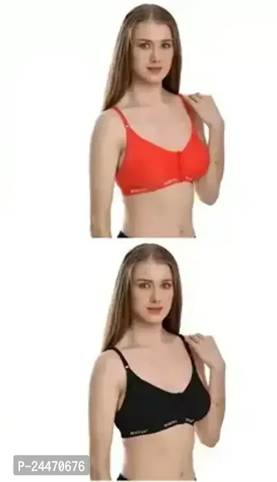 Stylish Multicoloured Cotton Solid Bras For Women Pack Of 2