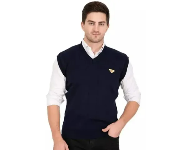 Classic Acrylic Striped Sleeveless Sweaters for Men