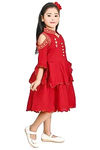 FB Empire Chiffon Casual Knee Length Embroidered Frock Dress for Girls (Red, 11-12 Years)-thumb2