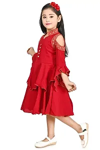 FB Empire Chiffon Casual Knee Length Embroidered Frock Dress for Girls (Red, 4-5 Years)-thumb3