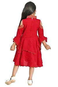 FB Empire Chiffon Casual Knee Length Embroidered Frock Dress for Girls (Red, 10-11 Years)-thumb1