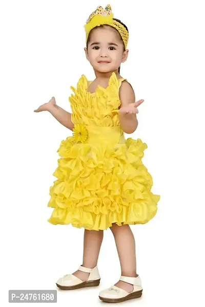 FB Empire Girls' PolyesterCasual Knee Length Dress (Yellow, 1-2 Years/P001)