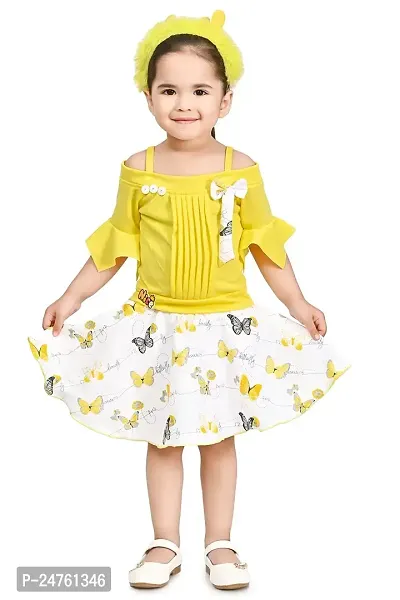 FB Empire Polyster Casual Knee Length Off Shoulder Frock Dress for Girls