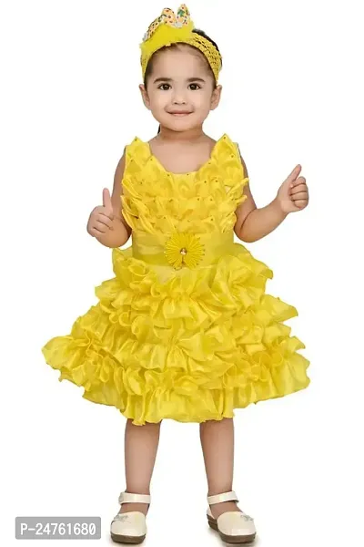 FB Empire Girls' PolyesterCasual Knee Length Dress (Yellow, 1-2 Years/P001)-thumb4