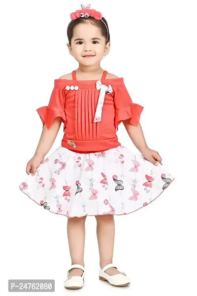 FB Empire Polyster Casual Knee Length Off Shoulder Frock Dress for Girls