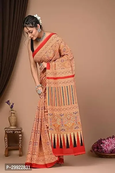 Elegant Multicoloured Cotton Printed Ready To Wear Stitched Saree For Women