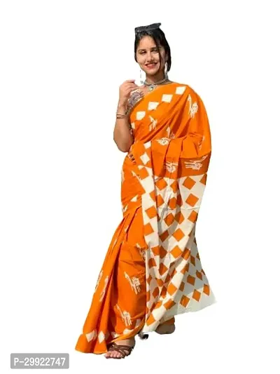 Elegant Multicoloured Cotton Printed Ready To Wear Stitched Saree For Women-thumb0