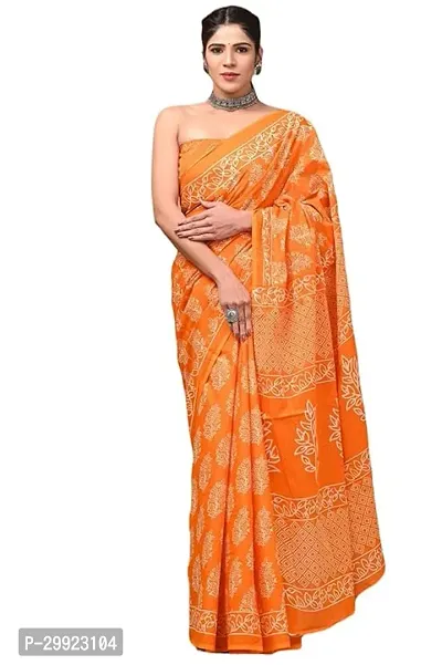 Elegant Orange Cotton Printed Ready To Wear Stitched Saree For Women-thumb0