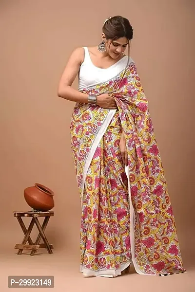 Elegant Multicoloured Cotton Printed Ready To Wear Stitched Saree For Women-thumb0