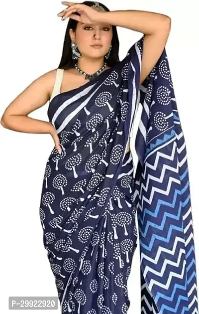 Elegant Multicoloured Cotton Printed Ready To Wear Stitched Saree For Women