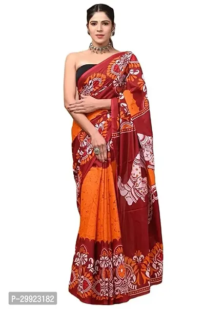 Elegant Multicoloured Cotton Printed Ready To Wear Stitched Saree For Women-thumb0