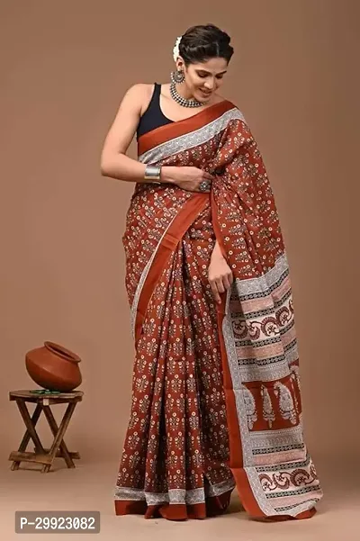 Elegant Multicoloured Cotton Printed Ready To Wear Stitched Saree For Women-thumb0