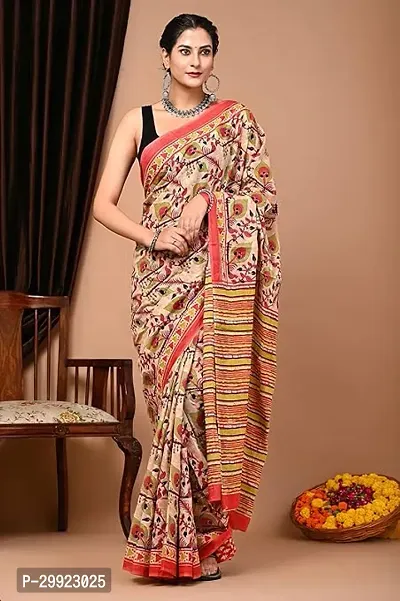 Elegant Multicoloured Cotton Printed Ready To Wear Stitched Saree For Women