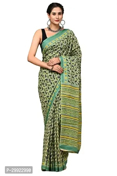 Elegant Multicoloured Cotton Printed Ready To Wear Stitched Saree For Women