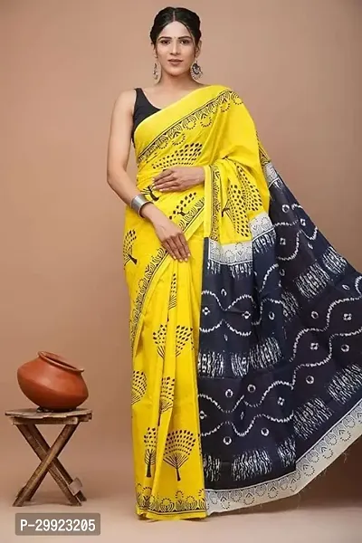 Elegant Multicoloured Cotton Printed Ready To Wear Stitched Saree For Women