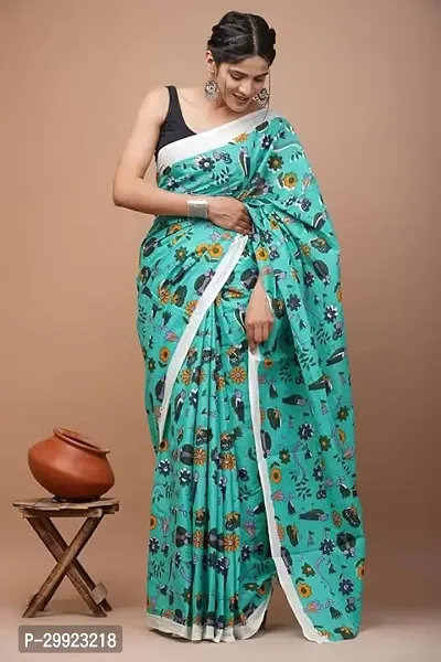 Elegant Multicoloured Cotton Printed Ready To Wear Stitched Saree For Women-thumb0