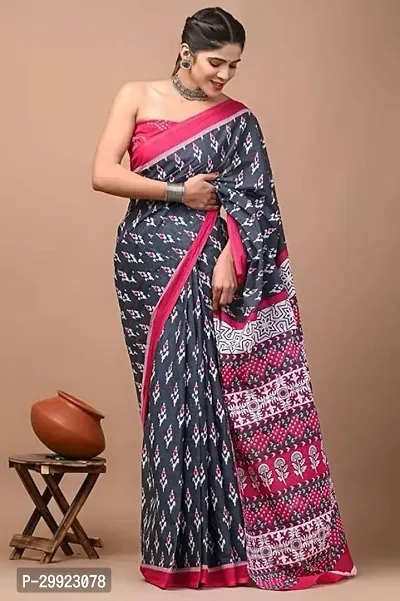 Elegant Multicoloured Cotton Printed Ready To Wear Stitched Saree For Women